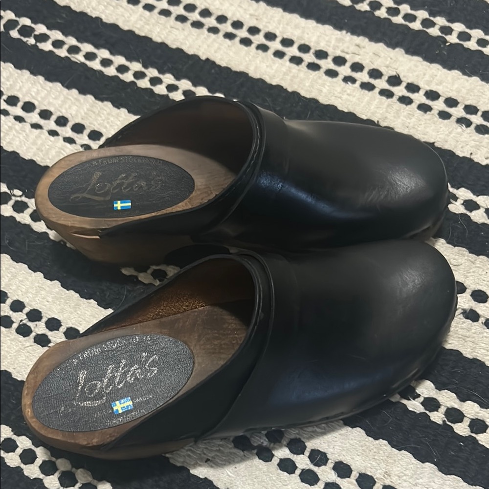 Black Leather Clogs by Lotta's